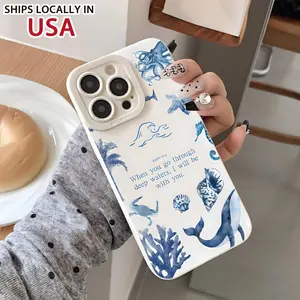 All-In-One Shock-Resistant Phone Cover Featuring Sea Turtles, Seaweed, Sharks, Whales, And Ocean Life in Blue, Designed for Iphone Models 11 Through 16 Pro And Pro Max.