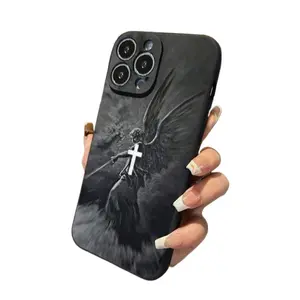 Christian Aesthetics Cross Judgement Angel Cross Pattern Pocket-Friendly Shockproof Silicone Protective Cellphone Softcase Gift For for iphone case 17 16 Pro Max 15 Plus 14 13 12 Air Advanced Fashion Full Body Case mobile  phonecase jesus god bible verse