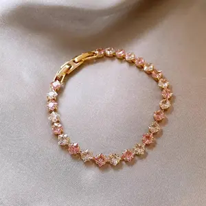 Luxury Style Pink Crystal Tennis Bracelet Elegant Jewelry