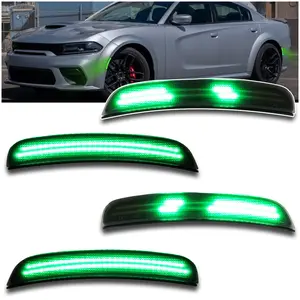 Dynamic LED Side Marker Lights for 2015-2024 Dodge Charger (SXT/Scat Pack/SRT Hellcat) - Dynamic Sequential Turn Signals | Green Front & Rear | Plug & Play 4-Piece Direct Fit