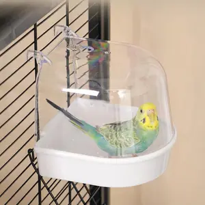 Clear Bird Bath Parrot Bathroom Feeder Bath Pet Supplies Cage Accessories Grooming for Birds PP Material