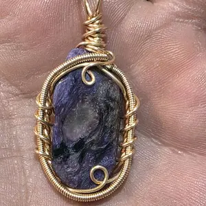 Charoite Hand Wire Wrapped Pendant with Silver Plated 18" Chain for Any Occasion Unique Gemstone Jewelry