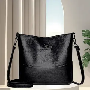 Classic Vintage Shoulder Bag ,Solid Color Adjustable Shoulder Strap Large Capacity Bucket Bag