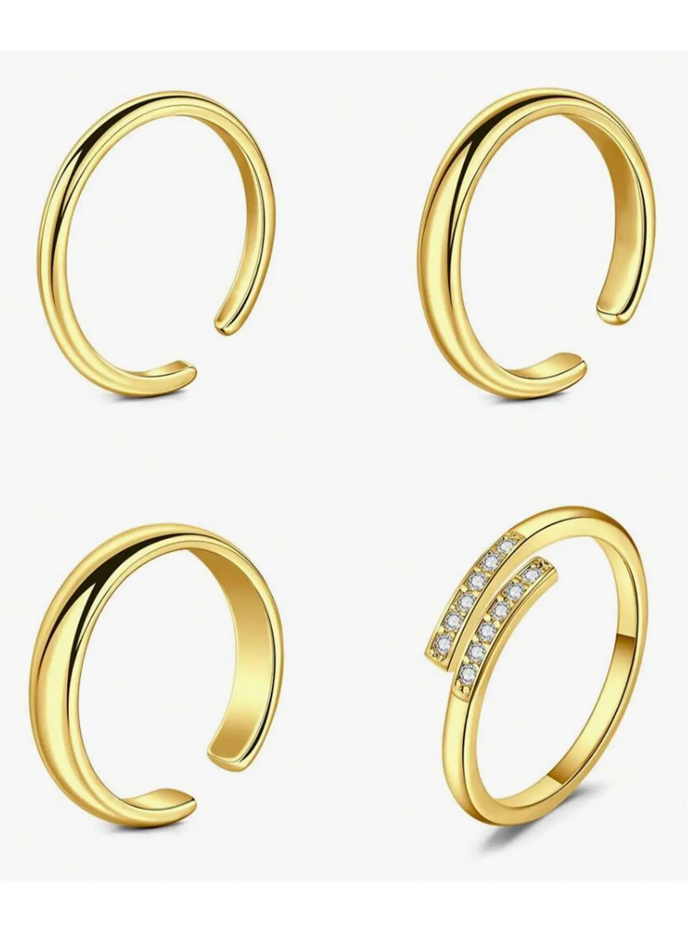 4pcs/Set Stainless Steel Toe Rings, Hollow Heart, Leaf, Rhinestone, Moon Designs, Adjustable Size, Boho Style Rings, Fashion Beach Accessory, Comfortable Wear, Stackable Ring