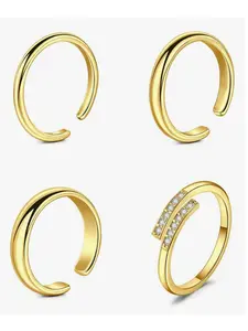 4pcs/Set Stainless Steel Toe Rings, Hollow Heart, Leaf, Rhinestone, Moon Designs, Adjustable Size, Fashion Beach Accessory, Comfortable Wear, Stackable Ring