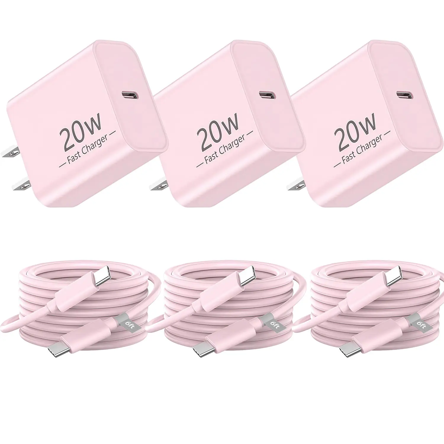 Pink Charger For iPhone Charger Fast Charging, 20W USB-C Power Adapter with 6ft Type-C to C Charging Cord for iPhone 16 Pro Max 15 Plus 16e 17 Air, iPad Air Pro