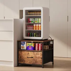180 lb Mini fridge Table with Drawer fridge Shelf, Smal fridge cabinet with storage,Heavy Duty Mini Fridge Standwith Charging Station, 4 Adjustable Feet for Home Kitchen Rustic Brown