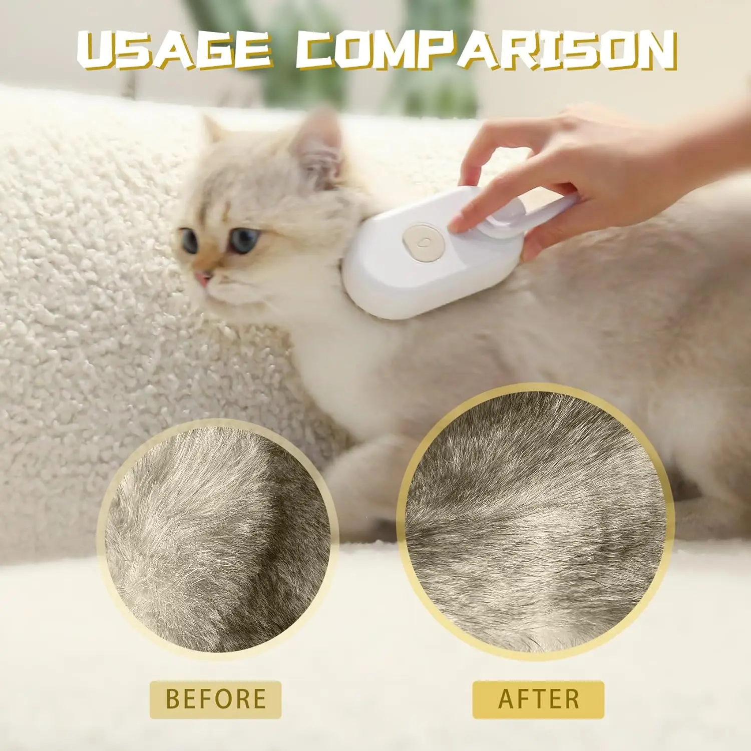 PetGroomer 3-in-1 Pet Steam Brush for Cats & Dogs - Advanced Hair Removal Comb with Steam Function for Smooth Shedding-Free Coats - Easy to Use & Clea