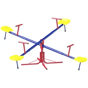 Outsunny Teeter Totter 4 Seat Outdoor Seesaw for Backyard Multiple Kids Playground Equipment Active Play