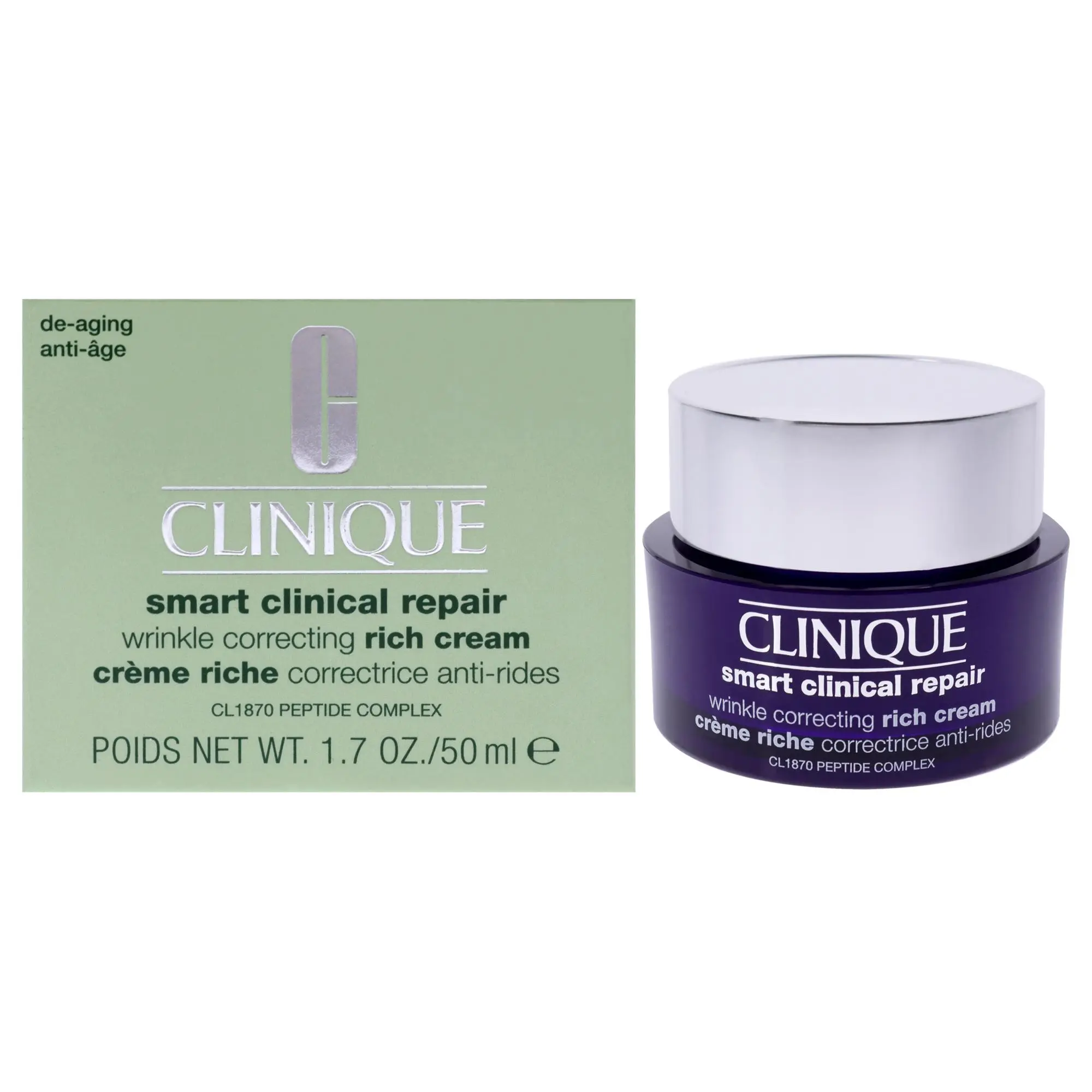 Clinique Smart Clinical Repair Wrinkle Correcting Rich Cream for Women, Anti-Aging Moisturizer with Peptides for Female Skin - 1.7 oz (50ml) Cream
