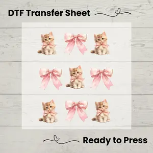 Coquette Cats and Bows DTF, Dtf Transfer Sheet, Ready to Press, Custom Dtf, Diy Heat Transfer, T-Shirt Transfer, Coquette Aesthetic Shirt