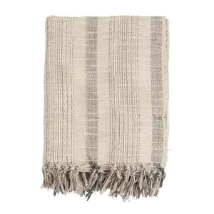 212 MAIN Striped Woven Throw Blanket - 50x60 in, Ivory, Natural-Look Bed Warmer Blanket, Soft Furnishing for Bedding & Linens, Bed Warmer Blankets