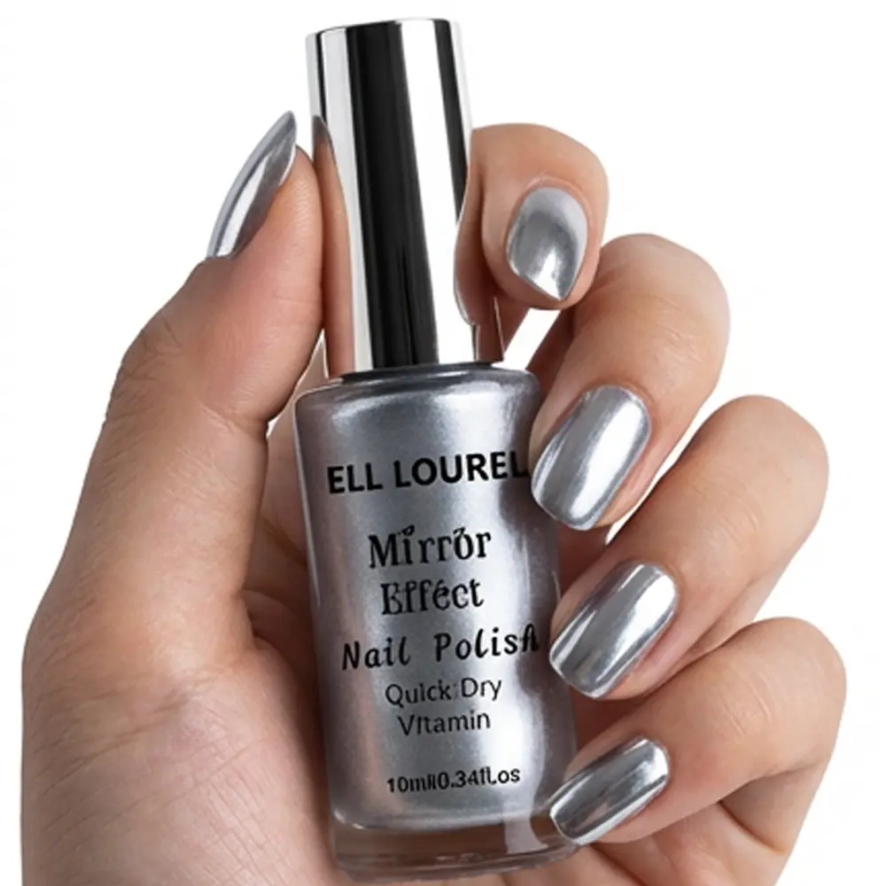 ELL LOUREL Mirror Metallic Nail Polish, Quick-Drying and Alcohol-Free Gentle Formula for Nail Care, Silvery Finish, 0.34oz, Single Item Chrome Nails Flawless Nail Care