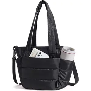 Insulated Lunch Bag for Women - Quilted Tote with Lunch Compartment, Lightweight Puffy Design for Work, Travel & Outdoor - Stylish Black Color BAGSMART