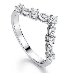BERRICLE Sterling Silver Wishbone Chevron Art Deco V Shaped Rings Stackable Curved Band for Women, Cubic Zirconia CZ