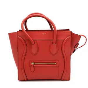Pre-owned Celine Leather Top Handle Luggage Grainy Red Mini#4085
