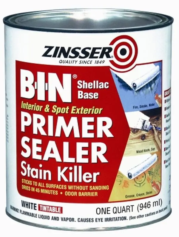 Rustoleum B-I-N Shellac Base Primer & Sealer 00904, 1 qt Wood Stain Killer, Grease Stains & Water Barrier, Odor Block for Office & School Supplies Prep, Re-Coat in 45 Minutes
