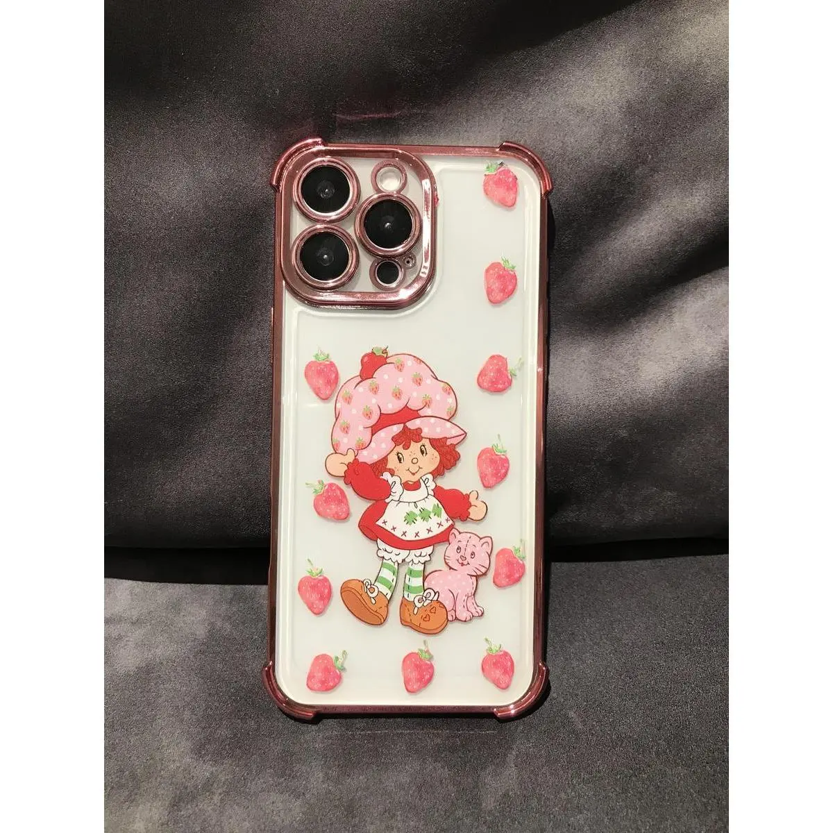 S-Strawberry Girly iPhone Cases Pink Shortcake Doll Phone Case For iPhone 17 16 15 14 13 12 11 Pro Max Plus Shockproof Transparent Cover Protector Casing Protector Protection