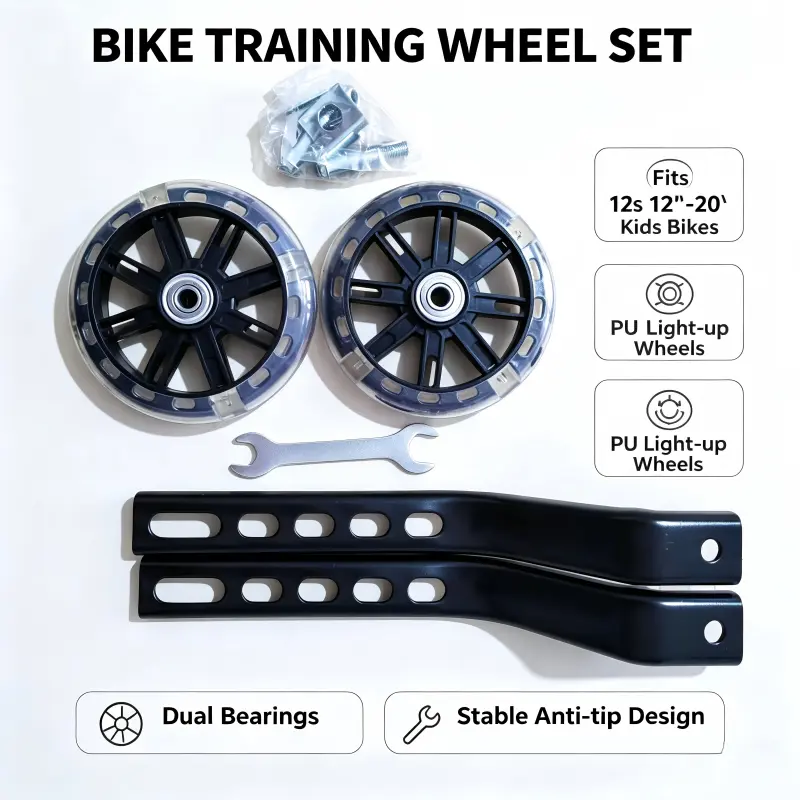 Universal Glowing Bike Training Wheel Set, Magnetic Self-Generating LED Light Kids Bike Stabilizers, Stable Anti-Tip Design Bicycle Training Wheels with Complete Installation Accessories
