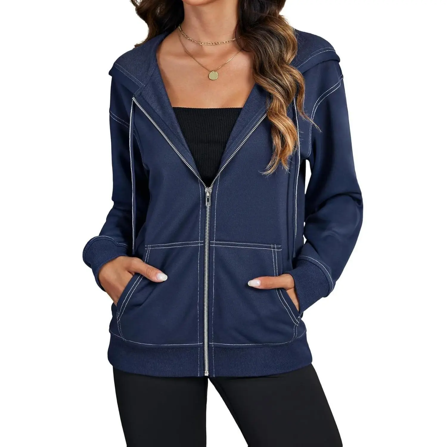 LYANERS Women's Zip Up Hoodie Long Sleeve Sweatshirt Fall Outfits Fashion Jackets with Pockets Womenswear Cardigan Coat Tops
