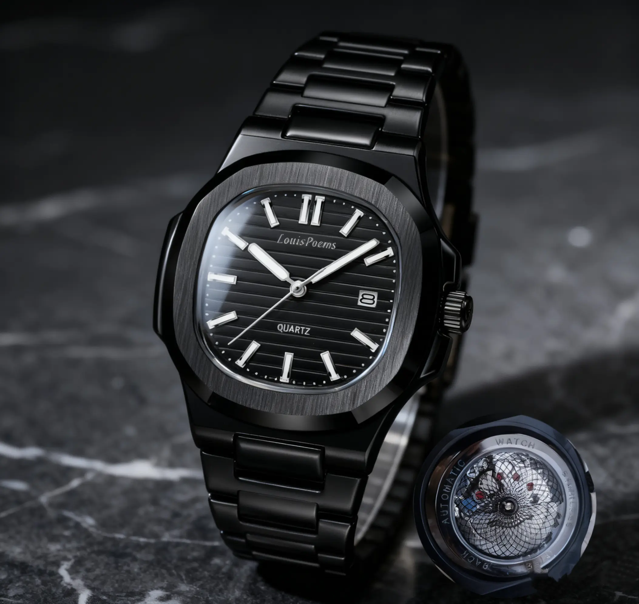 Men's Luxury Black Quartz Watch, Stainless Steel Business Wristwatch with Date, Waterproof Fashion Casual Watch for Men, Gift for Father Husband, Analog Quartz Movement, Business Fashion Watches