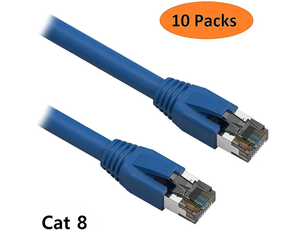 Nippon Labs Cat 8 Ethernet Cable 50 ft. - Blue, 2GHz, 40G, 24AWG, S/FTP - Shielded Latest 40Gbps 2000Mhz SFTP Patch Cord, Heavy Duty High Speed Cat8 LAN Network RJ45 Cable - in Wall, Outdoor for Router, Modem, Gaming etc. - 10 Packs