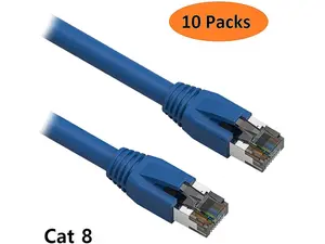 Nippon Labs Cat 8 Ethernet Cable 50 ft. - Blue, 2GHz, 40G, 24AWG, S/FTP - Shielded Latest 40Gbps 2000Mhz SFTP Patch Cord, Heavy Duty High Speed Cat8 LAN Network RJ45 Cable - in Wall, Outdoor for Router, Modem, Gaming etc. - 10 Packs