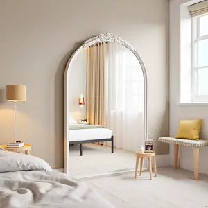 ZIYOO Arch Decorative Wall Mirror White Wooden Classical Irregular Shape Antiqued Frame for Living Room Bedroom Bathroom Elegant High Quality Materials