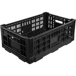 Collapsible 52 Liter Heavy Duty Black Plastic Storage Box, Heavy Duty Milk Crates Transit Storage Bin