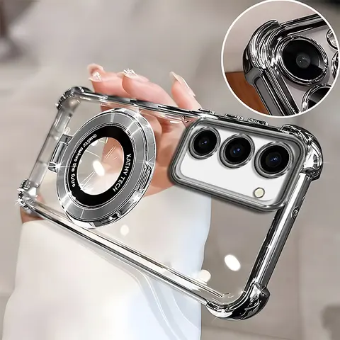 Suitable for [Galaxy S23 5g] high-end phone case🥰, Electroplated Luxury Clear Phone Case with Ring Stand Holder 4-Corner Shockproof Camera Protective Cover 952