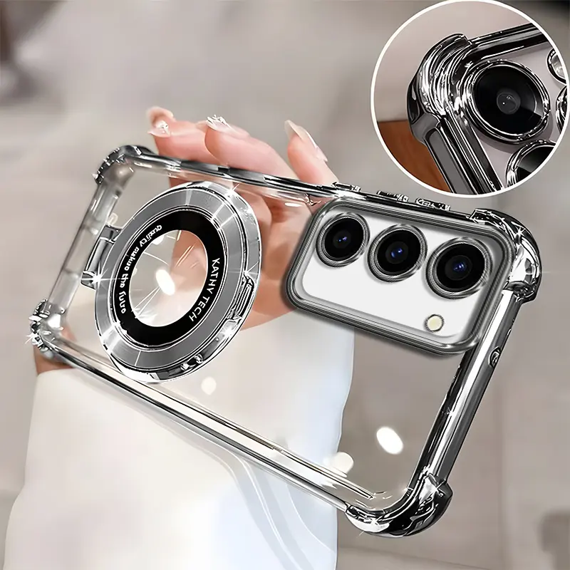 Suitable for [Galaxy S23 5g] high-end phone case🥰, Electroplated Luxury Clear Phone Case with Ring Stand Holder 4-Corner Shockproof Camera Protective Cover 952