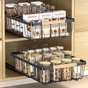 THE WELL KEPT Pull Out Cabinet Organizer 2 Pack, Slide Out Drawers for Kitchen Cabinets, Cabinet Drawers with Adhesive Nano Glue for Bathroom, Living Room, Kitchen Clutter Organization