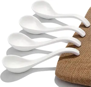 Ceramic Soup Spoon, with Long Handle Easy to Hold, Non-slip Bottom, for  Ramen, Chinese and Vietnamese Wonton, Noodle Soup Spoons (V88)