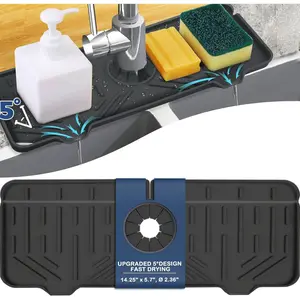 Kitchen Sink Faucet Splash Guard Silicone Sink Faucet Drying Mat Faucet Handle Drip Catcher Tray Dish Sponge Holder Kitchen Sink Accessories Sink Protector Home Kitchen Organization Gadgets Organizer
