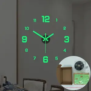 Modern 3D Illuminated Silent Wall Clock - Battery-Operated, Round Acrylic Sticker Clock with Large Numerals for Easy Reading in Living Room, Bedroom, Office Decor, Wall Clock Living Room