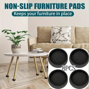 Set of 8 Round Rubber Caster Cups, 2 X 2 Inch Non Slip Furniture Pads Furniture Coasters, Non Skid Furniture Feet Anti Slide Floor Protector for Bed Couch Chair Table Stoppers (Black)