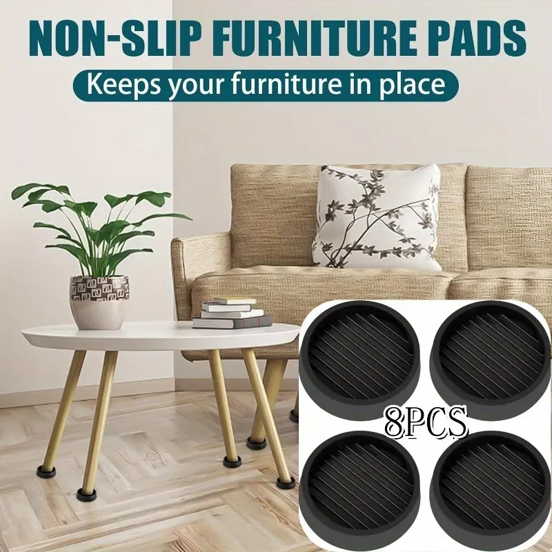 Set of 8 Round Rubber Caster Cups, 2 X 2 Inch Non Slip Furniture Pads Furniture Coasters, Non Skid Furniture Feet Anti Slide Floor Protector for Bed Couch Chair Table Stoppers (Black)