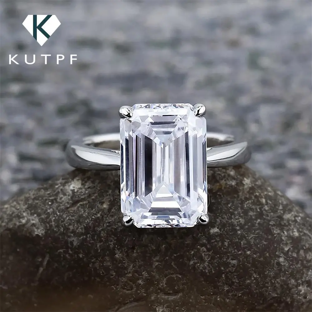 1/2carat Emerald Cut Moissanite Diamond Solitaire Engagement Rings with Certificate 925 Sterling Silver Wedding Ring for Women