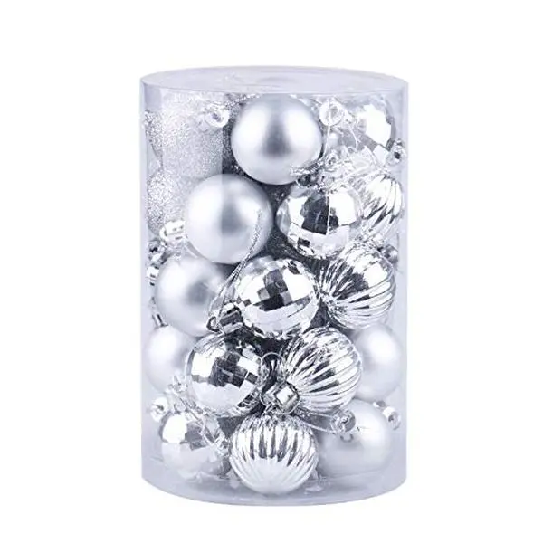 34 Pieces Shatterproof Christmas Ornaments Set, 1.57 Inch Plastic Ball Decor in 6 Colors (Gold/Red/Silver/Blue/Bronze/Black) for Xmas Tree Holiday Wedding Party Indoor Outdoor Decoration