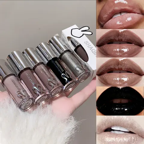 Gothic Dark Lipstick Set Silky Lip Glaze Long Lasting Makeup Nourishing Moisturizing  film noir Lip Glossy Non Stick Cup Smooth High Quality Non Drying Cosmetic
