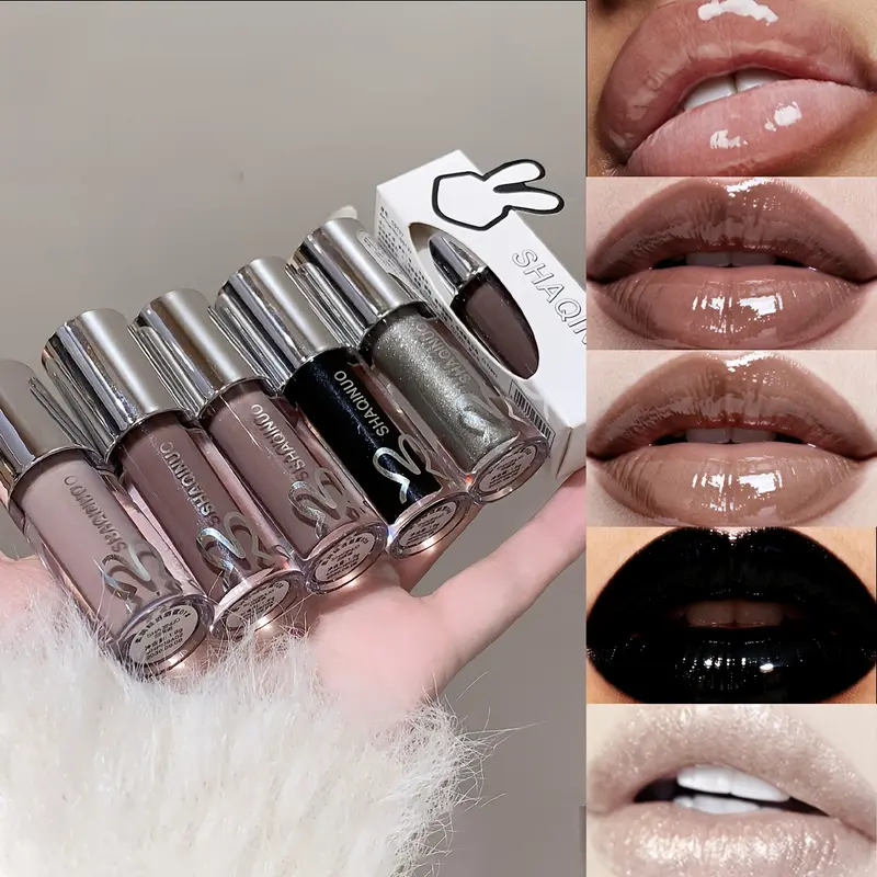 Gothic Dark Lipstick Set Silky Lip Glaze Long Lasting Makeup Nourishing Moisturizing  film noir Lip Glossy Non Stick Cup Smooth High Quality Non Drying Cosmetic