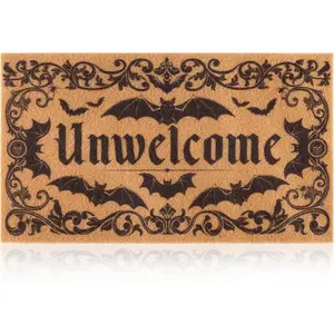 Gothic Bat Door Mat for Front Door, Doormat Outside Entrance with Unwelcome Design, Gothic Decor for Porch and Entryway, Indoor Outdoor Use, 17'' x 29.5'' - Brown