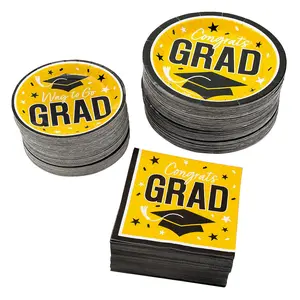 Bulk 300 Pc. Yellow Congrats Grad Graduation Party Disposable Tableware Kit for 100 Guests