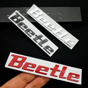 1pc 3D Metal Chrome Black Red Beetle Logo Car Rear Trunk Letters Emblem Decal Badge Sticker For Volkswagen VW Beetle Auto Decorative Accessories