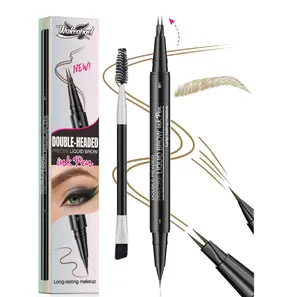 Microblading Eyebrow Pencil-Eyebrow Pencil 2 in1 Dual-ended Eyebrow Pencil with 2-prong Micro-prong Applicator and Precision Brush for Natural Eyebrow Shape that Lasts All Day