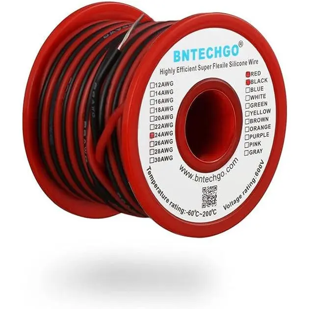24 Gauge cone Wire Spool Red and Black Each 25ft 2 Separate Wires Flexible 24 AWG Stranded Tinned Copper Wire