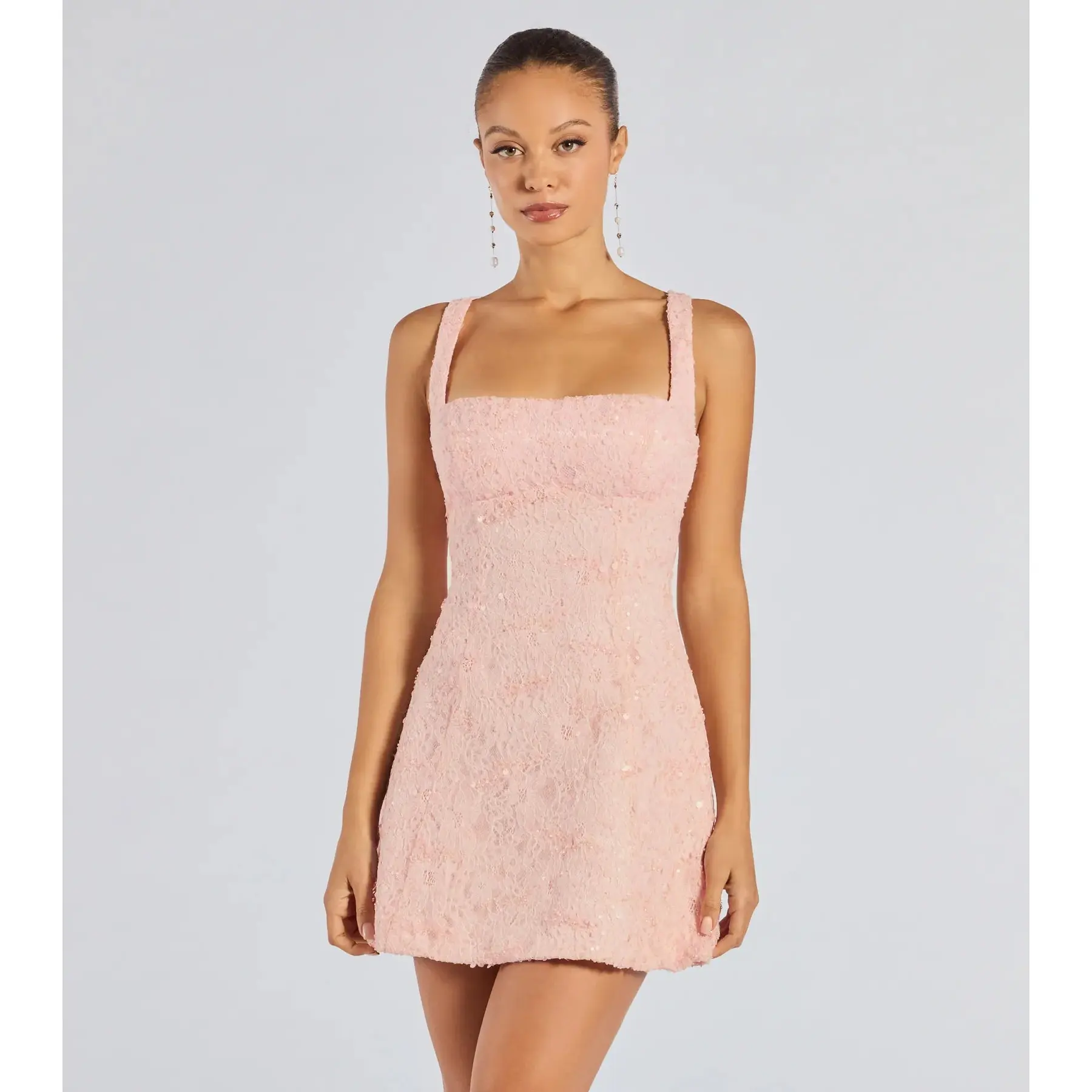 Clarice Sequin Beaded Lace A-Line Mini Dress