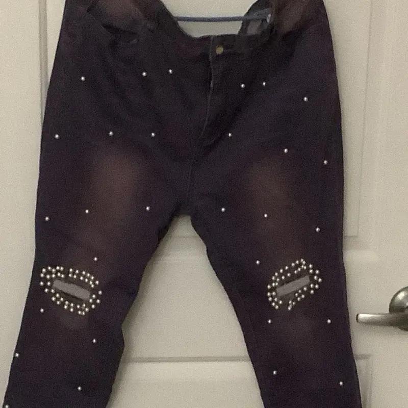 Unbranded Purple Distress Denim Jeans W/ Costume Pearl Accents &  Fringe Sz 3XL
