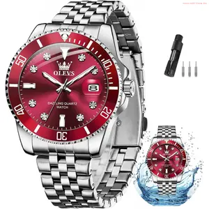 Fashion Brand OLEVS Watches for Mens Stainless Steel Dress Mens Watches with Date Luxury Diamond Big Face Waterproof Blue/Black/Green/Gold/Red Dial Relojes para Hombres