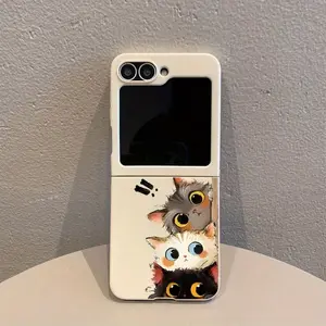 Cute Three Peeking Cats Pattern Folding Phone Case for Samsung Galaxy Z Flip 3/4/5/6/7 & Motorola Moto Razr 40/50/60 Series. Shockproof, impact-resistant and durable, perfect for daily use and gifting.